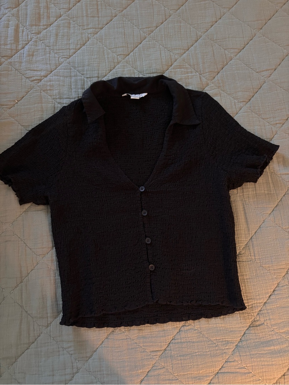 American Eagle Outfitters Black Smocked Button-Front Top